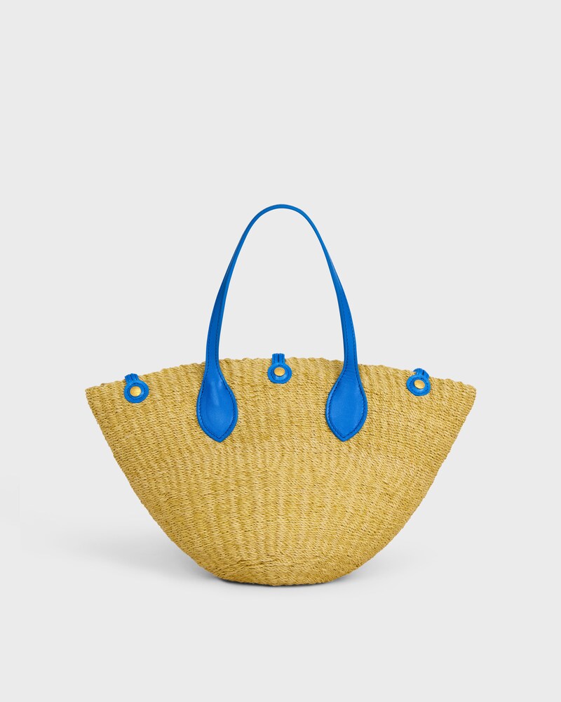 SMALL TRIOMPHE BEADS BASKET IN SISAL AND CALFSKIN - NATURAL / ULTRA BLUE - SHOULDER BAGS - 1 | CELINE