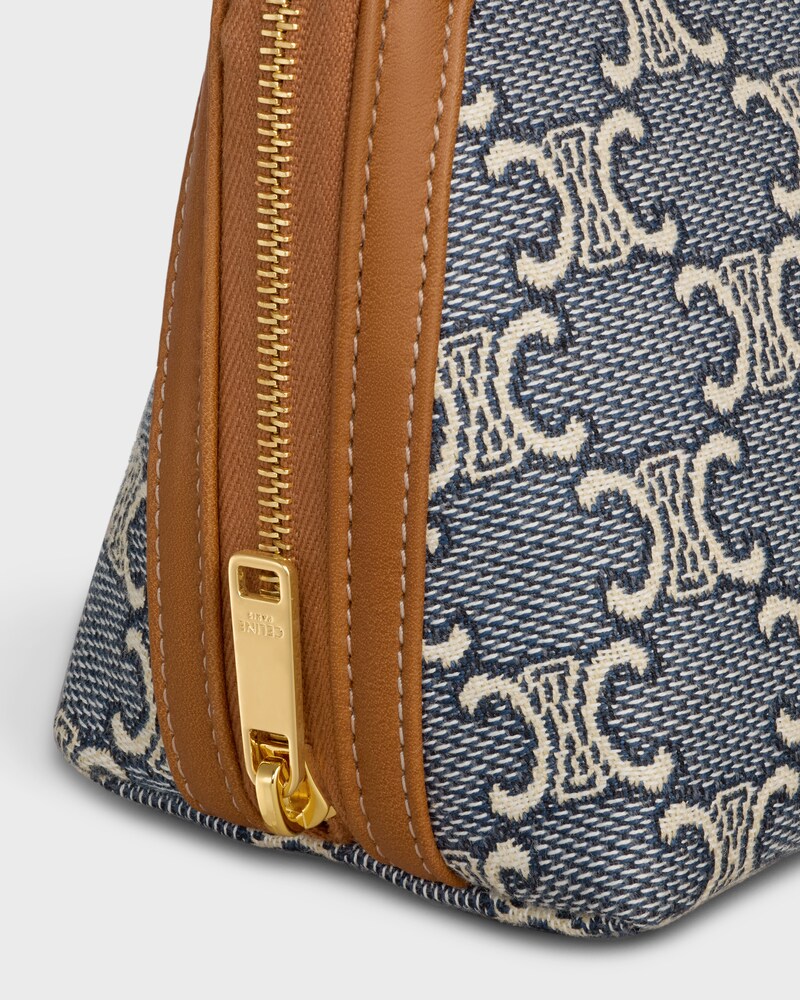 Clutch on Chain IN JACQUARD TRIOMPHE ALL OVER - NAVY/ECRU - MINI BAGS - 1 | CELINE