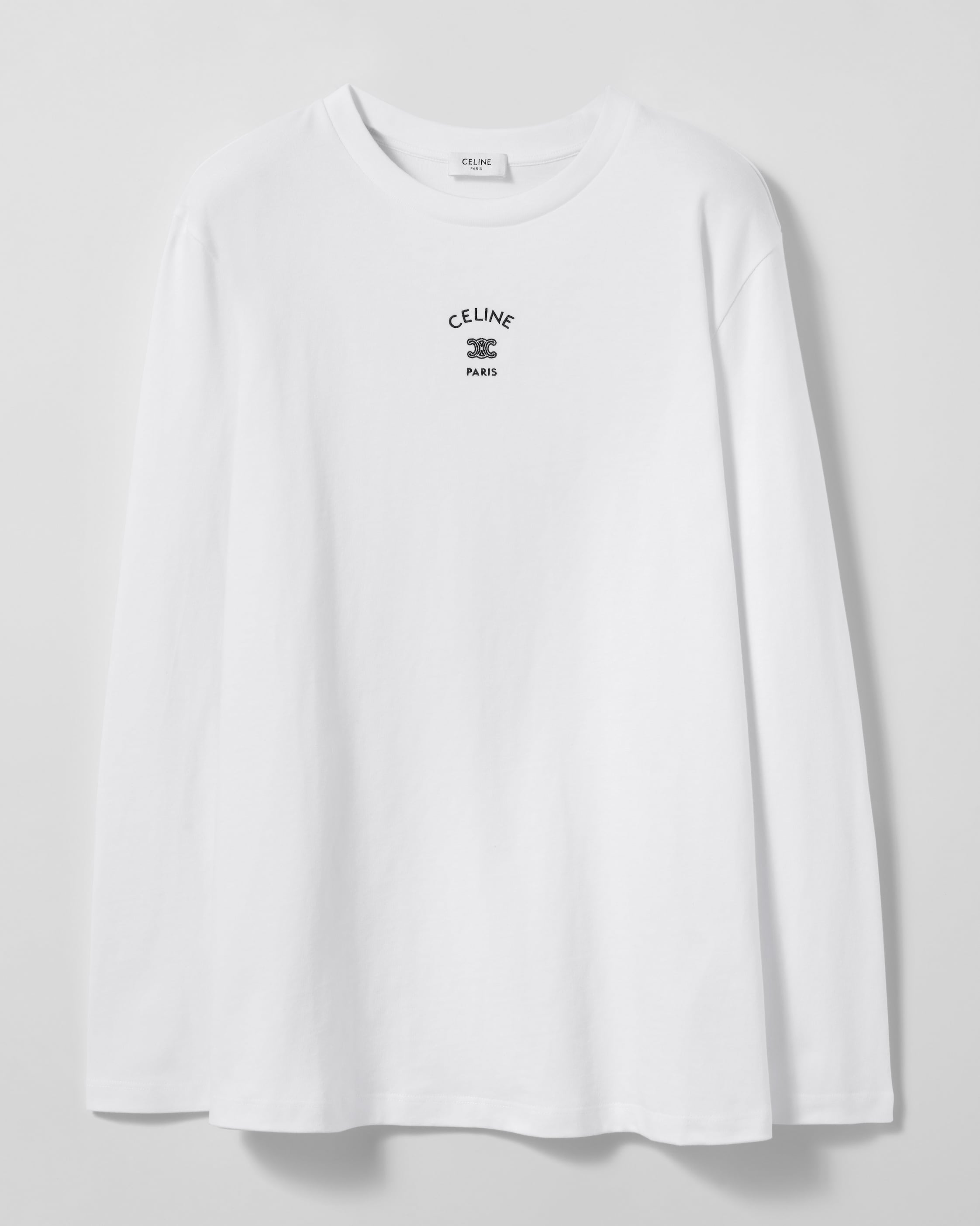 long-sleeved t-shirt IN cotton jersey - OFF WHITE / BLACK | CELINE