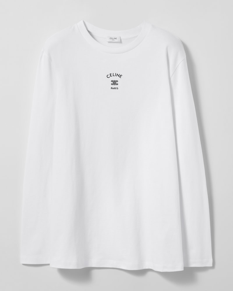 long-sleeved t-shirt IN cotton jersey - OFF WHITE / BLACK -  - 1 | CELINE