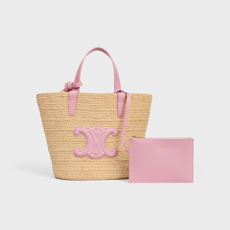 TEEN SUPPLE CELINE CLASSIC PANIER IN Raffia and calfskin - SILK PINK - PANIER - 1 | CELINE