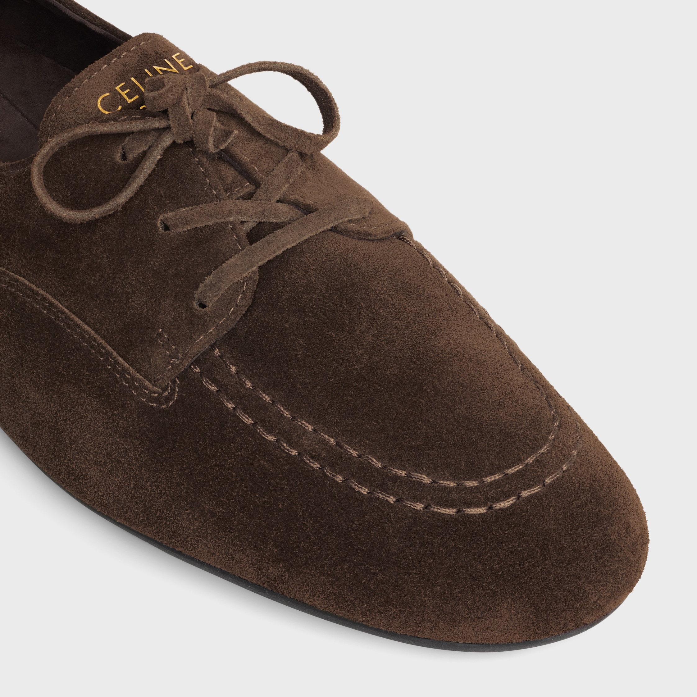 ADAM LACE-UP LOAFER IN SUEDE CALFSKIN - DARK BROWN | CELINE