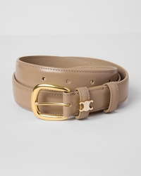 VIVIENNE BELT 25MM IN TAURILLON LEATHER WITH ENAMELLED TRIOMPHE - BROWN SEPIA / RICE -  - 1 | CELINE