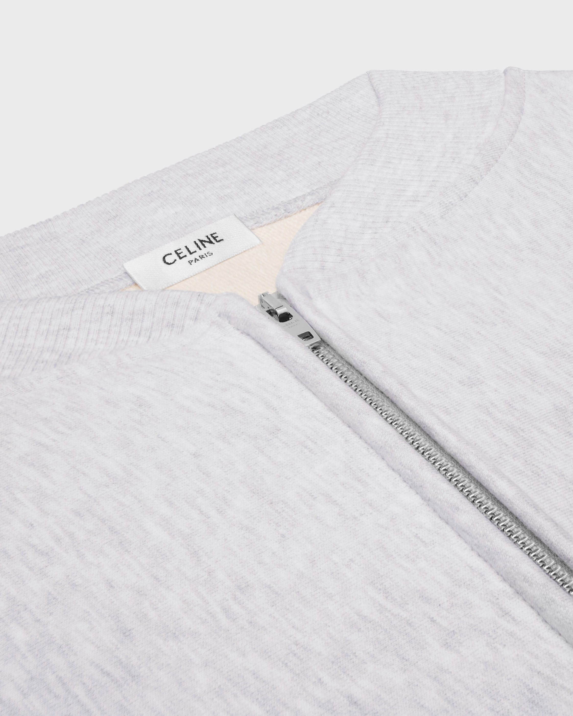 teddy jacket IN cotton fleece - PALE GREY/ OFF WHITE | CELINE