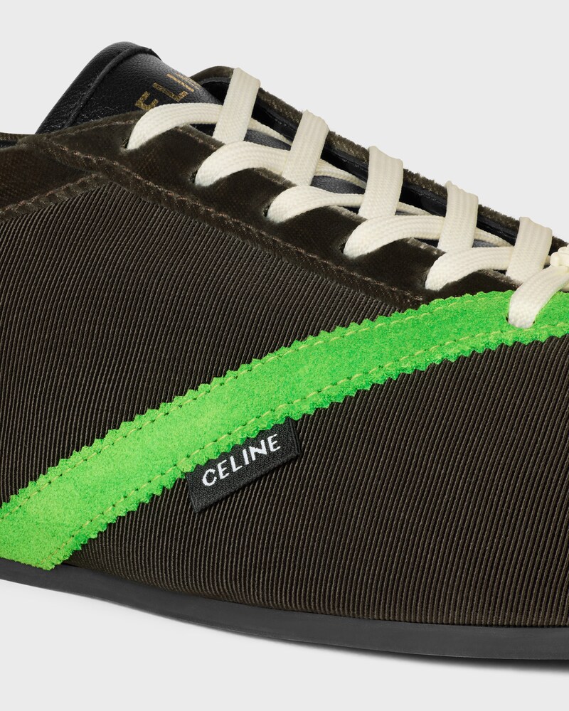 THE FLAT SNEAKER IN GROS GRAIN, VELVET, SUEDE GOATSKIN AND LAMBSKIN - BROWN / BRIGHT GREEN -  - 1 | CELINE