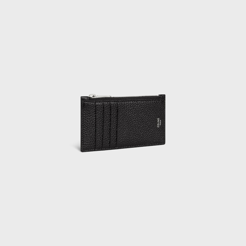 Porte-cartes compact zipp&eacute; EN VEAU GRAIN&Eacute; - NOIR - PORTE CARTES - 1 | CELINE
