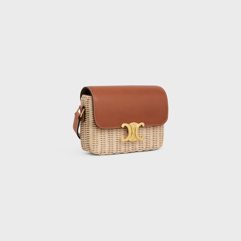 TEEN TRIOMPHE BAG in WICKER AND NATURAL CALFSKIN - NATURAL / TAN - TRIOMPHE - 1 | CELINE