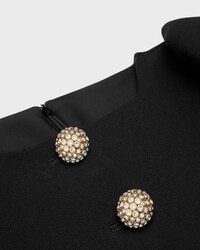 mini dress with jeweled buttons in wool piqué - BLACK -  - 2 | CELINE