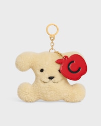 TRIOMPHE POM-POM CHARM APPLE IN SHEARLING AND CALFSKIN - NATURAL / ULTRA RED - ACCESSORIES - 1 | CELINE