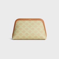 MEDIUM COSMETIC POUCH IN TRIOMPHE CANVAS AND CALFSKIN - SANDCASTLE / SOFT LIME - EVENING - 1 | CELINE