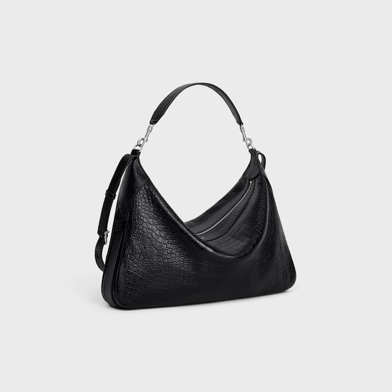 Large Strap Romy IN CROCODILE EMBOSSED DEERSKIN - BLACK - TRAVEL BAGS - 1 | CELINE