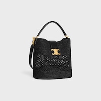 MEDIUM LOUISE BUCKET IN RAFFIA AND CALFSKIN - BLACK - CROSS-BODY BAGS - 2 | CELINE