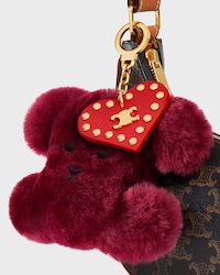 TRIOMPHE POM-POM CHARM IN EMBROIDERED SHEARLING AND CALFSKIN - SYRAH / ULTRA RED - ACCESSORIES - 2 | CELINE