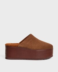 CELINE DANA WEDGE MULE IN SUEDE CALFSKIN - DARK BROWN -  - 1 | CELINE