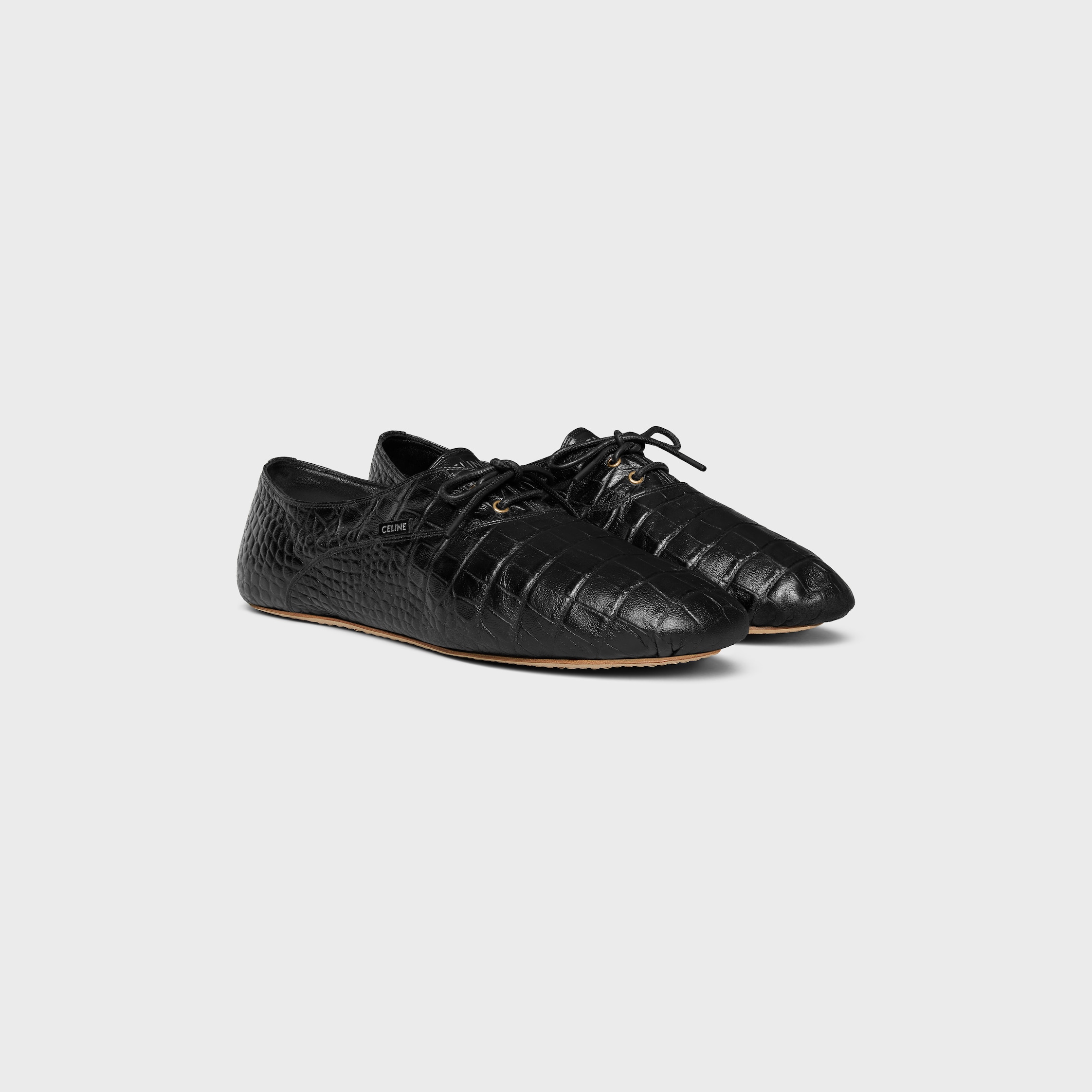 BALLET LACE-UP SHOE IN CROCODILE STAMPED LAMBSKIN - BLACK | CELINE