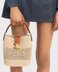 SMALL LOUISE BUCKET IN RAFFIA AND CALFSKIN - NATURAL / TAN - BUCKET BAGS - 2 | CELINE