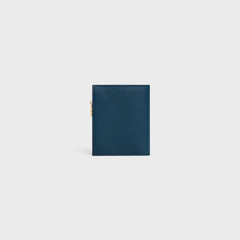 COMPACT WALLET TRIOMPHE CHARMS IN GRAINED CALFSKIN - TEAL BLUE - WALLETS - 1 | CELINE