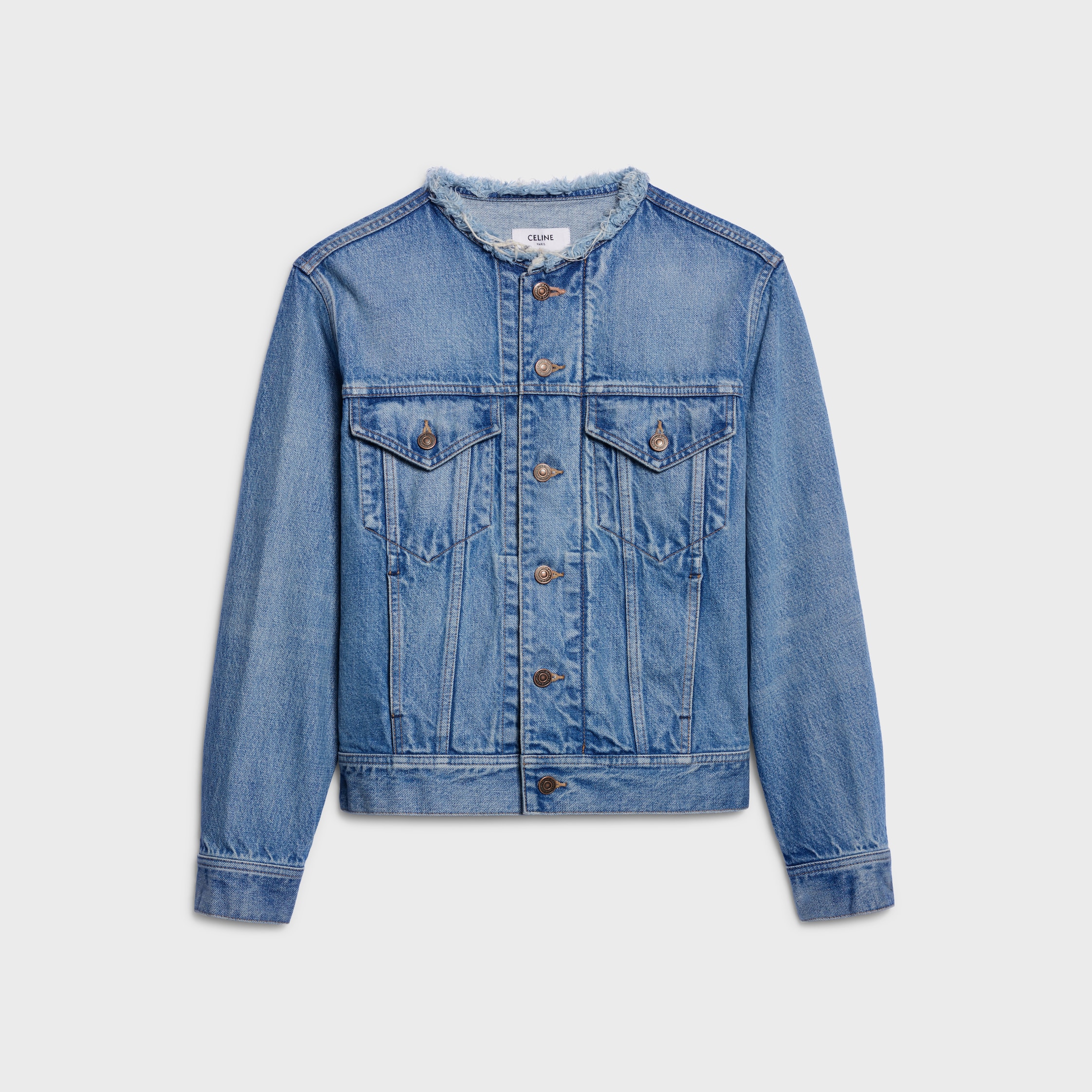 COLLARLESS DENIM JACKET - CLEAR WATERFALL | CELINE