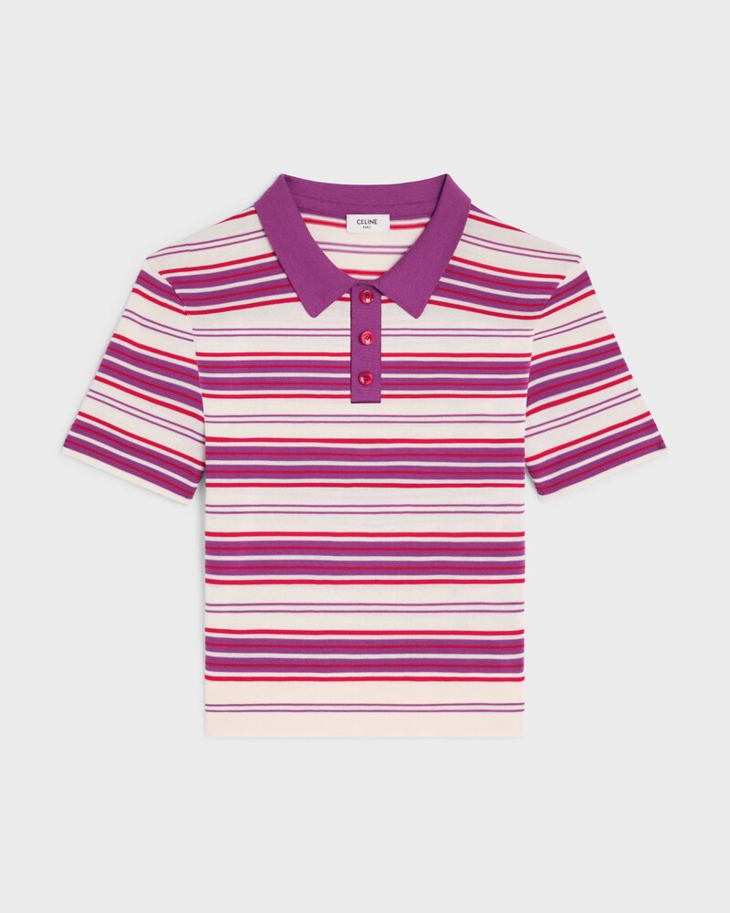 polo sweater IN striped cotton - WHITE / PURPLE -  - 1 | CELINE
