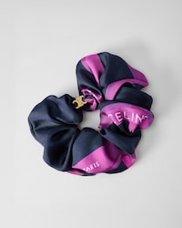 WEAVED RIBBONS SCRUNCHY IN SILK AND BRASS WITH GOLD FINISH - INK BLUE / MAGENTA - HAIR ACCESSORIES - 1 | CELINE
