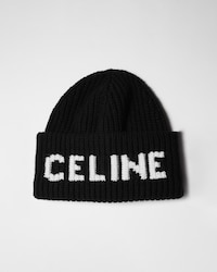 หมวกบีนนี่ทำจากผ้าวูลแคชเมียร์ - สีดำ / สีขาว -  - 1 | CELINE