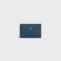 Tarjetero con cremallera de piel de becerro con textura granulada - AZUL VERDOSO - TARJETEROS - 1 | CELINE