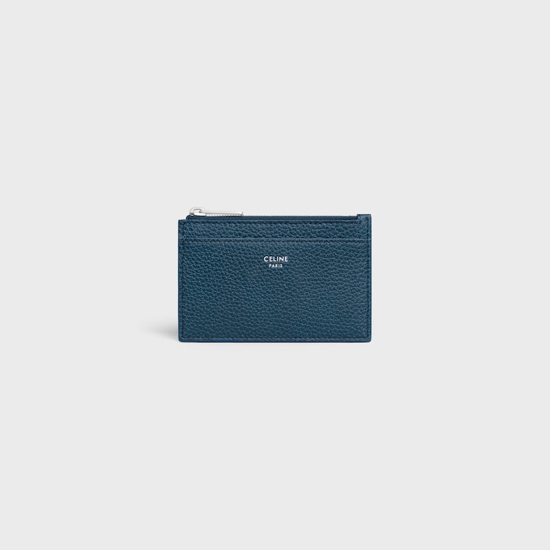 Porte-cartes zipp&eacute; EN VEAU GRAIN&Eacute; - BLEU SARCELLE - PORTE-MONNAIE - 1 | CELINE