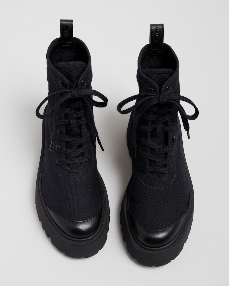 BULKY LACE-UP BOOT IN CANVAS AND LEATHER - BLACK -  - 1 | CELINE