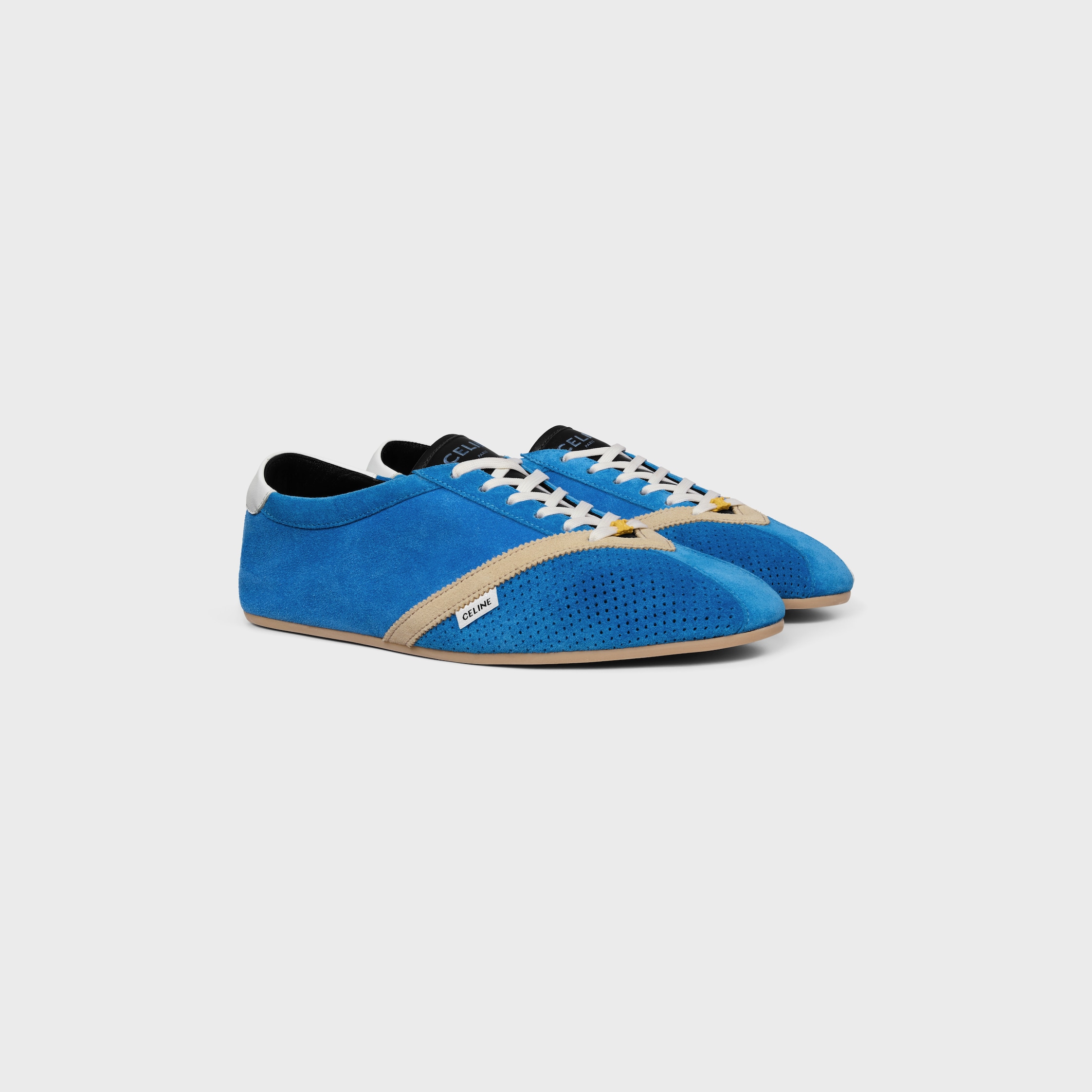 THE FLAT SNEAKER IN SUEDE CALFSKIN AND LAMBSKIN - BLUE/ECRU/WHITE