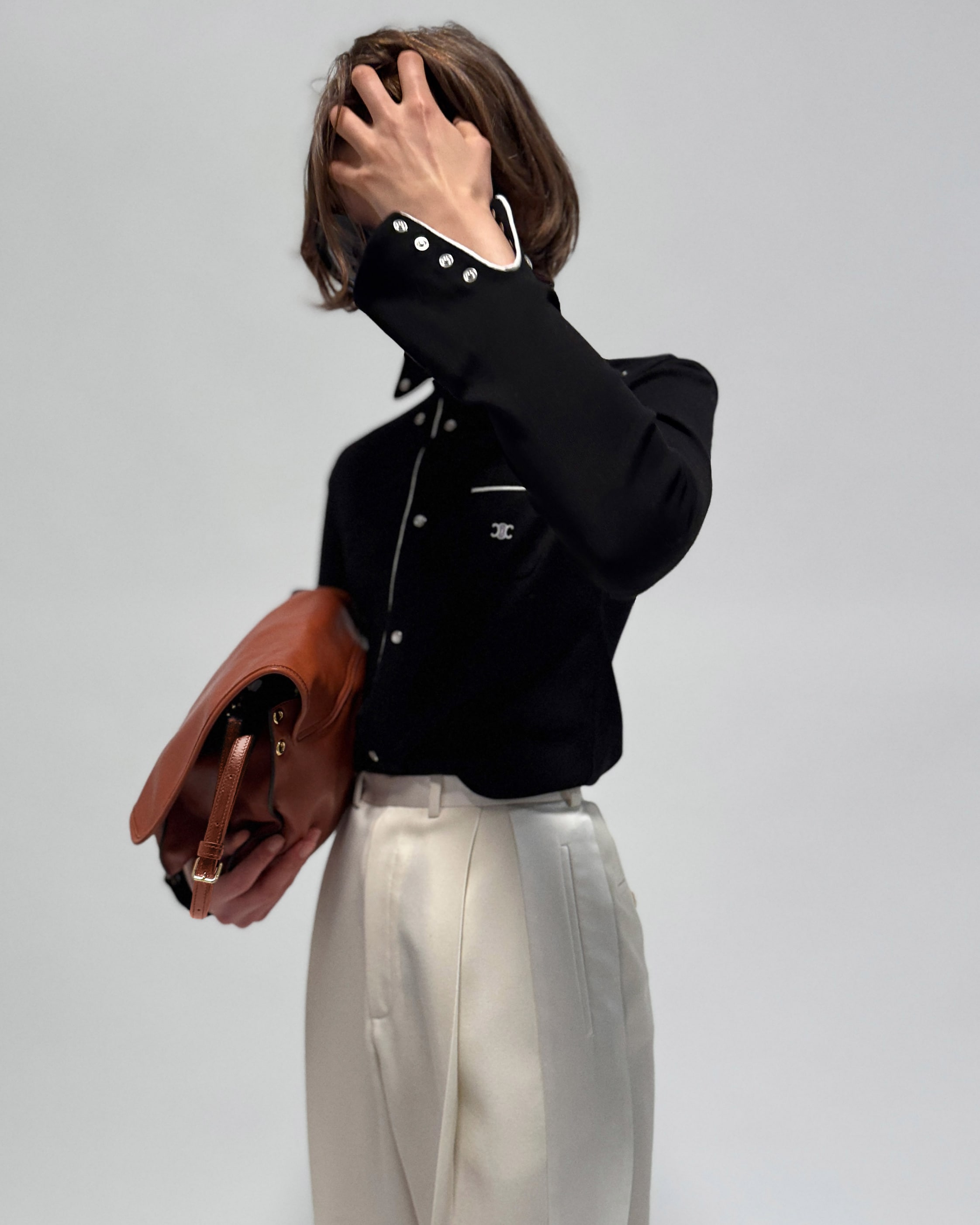 SHIRT IN COTTON JERSEY - BLACK / WHITE | CELINE
