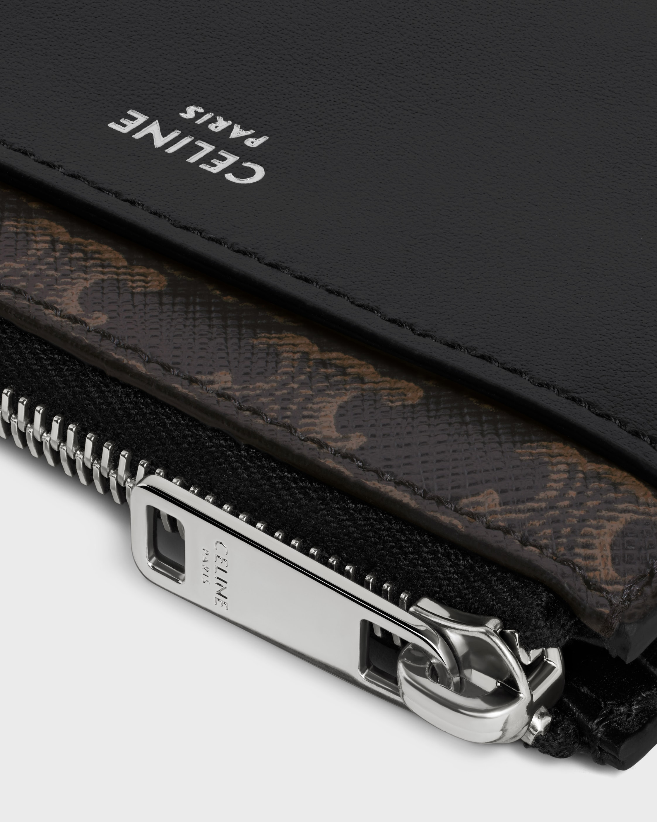 Zipped Card Holder IN Triomphe Canvas and lambskin - BLACK | CELINE