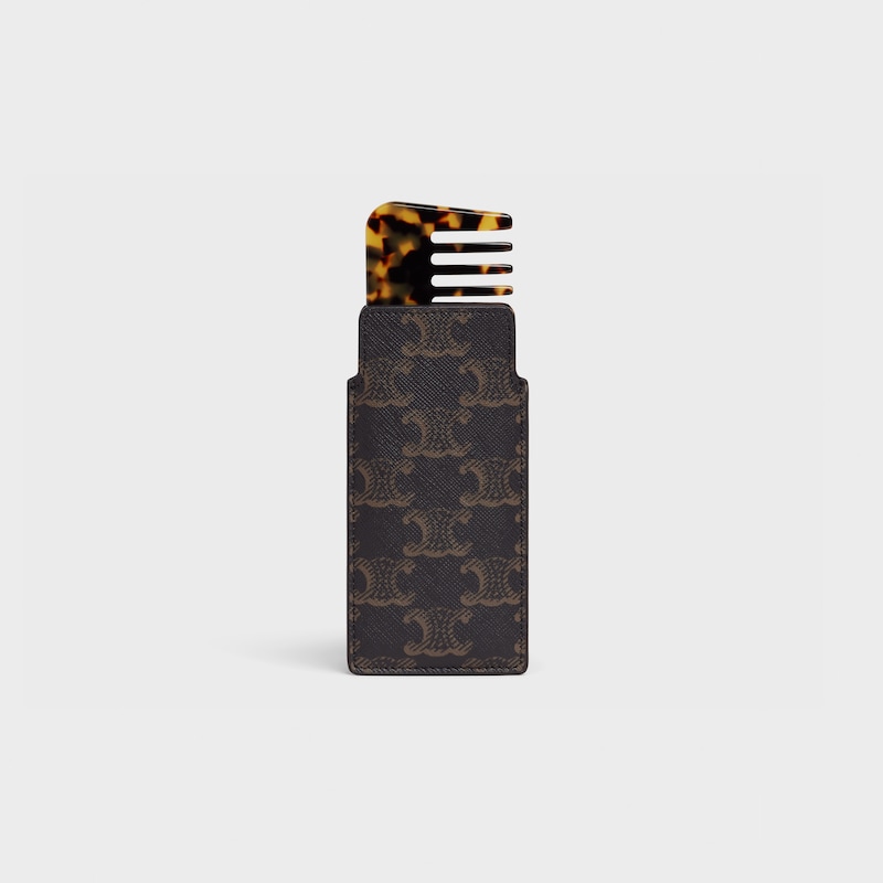 Peigne &agrave; Cheveux petit mod&egrave;le Toile Triomphe - Noir / Tan - ACCESSOIRES - 1 | CELINE