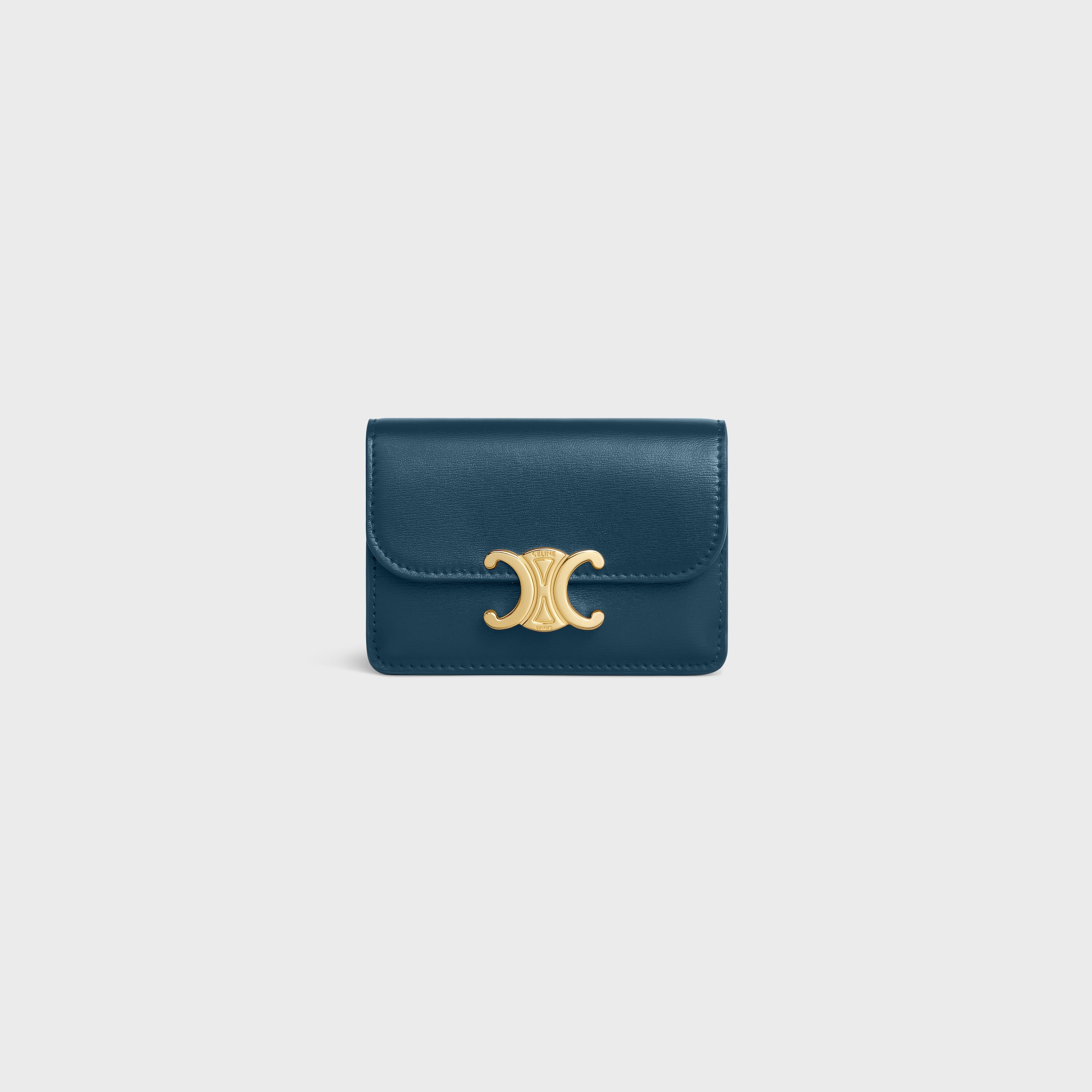 CARD HOLDER WITH FLAP TRIOMPHE IN Shiny calfskin - TEAL BLUE | CELINE