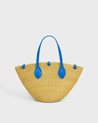 SMALL TRIOMPHE BEADS BASKET IN SISAL AND CALFSKIN - NATURAL / ULTRA BLUE - NEW - 1 | CELINE