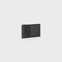 Zipped compact card holder IN Triomphe Canvas and Lambskin - Tan - TRIOMPHE CANVAS - 2 | CELINE