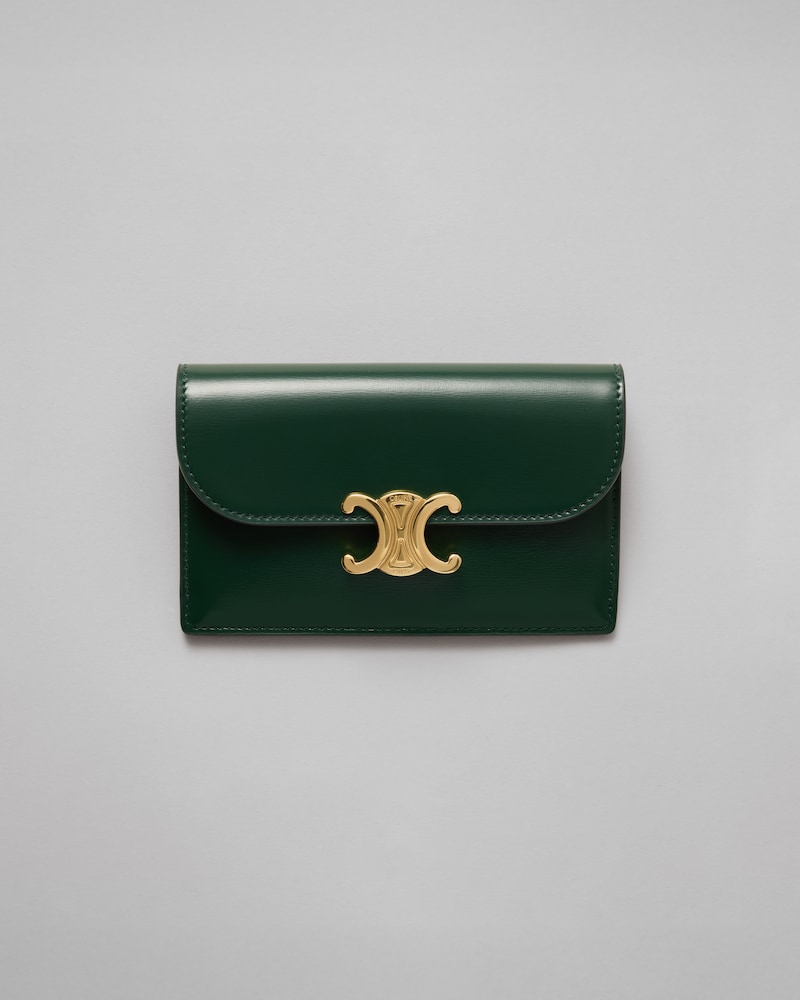 LONG CARD HOLDER WITH FLAP TRIOMPHE  IN Shiny calfskin - PINE - CARD HOLDERS - 1 | CELINE
