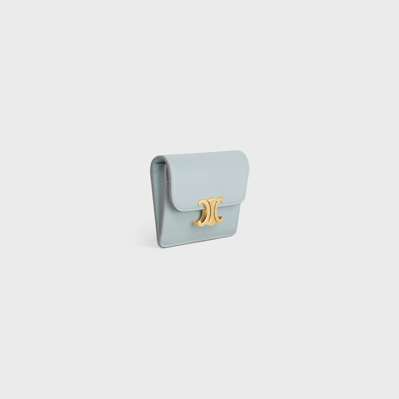CARD HOLDER WITH FLAP TRIOMPHE IN Shiny calfskin - ICE BLUE - CARD HOLDERS - 1 | CELINE