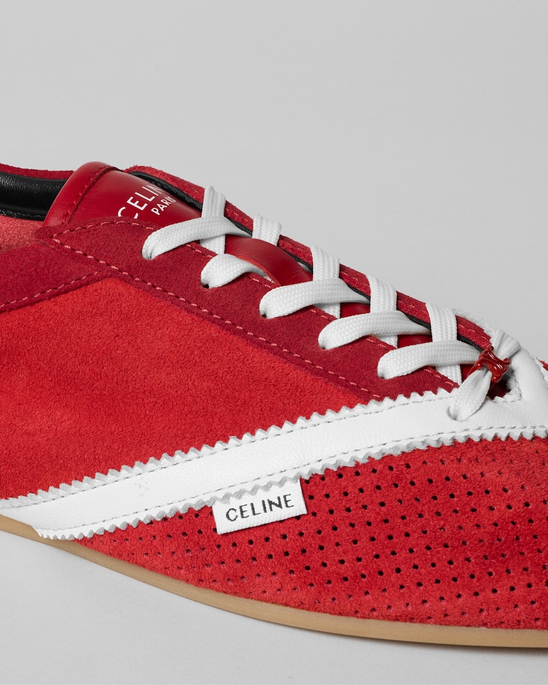THE FLAT SNEAKER IN SUEDE CALFSKIN AND LAMBSKIN - RED/WHITE -  - 1 | CELINE