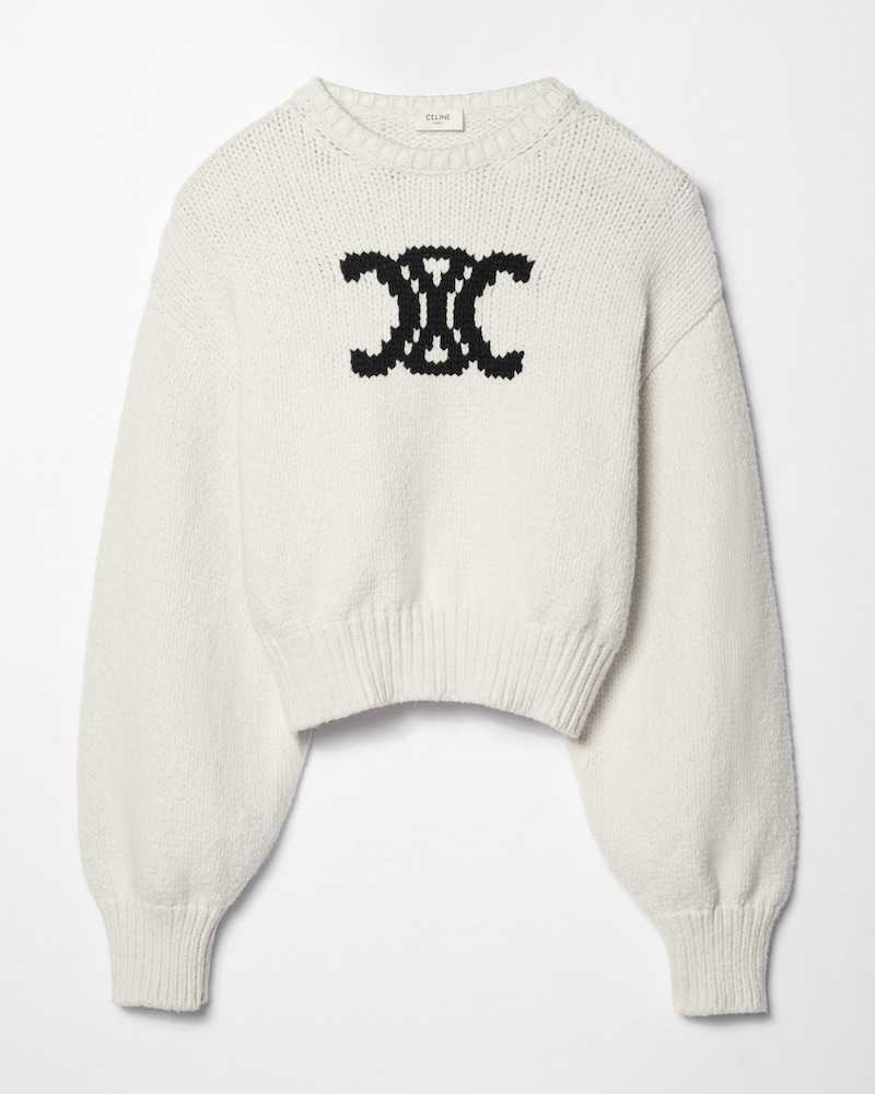 crewneck sweater IN cotton - OFF WHITE / NAVY -  - 1 | CELINE