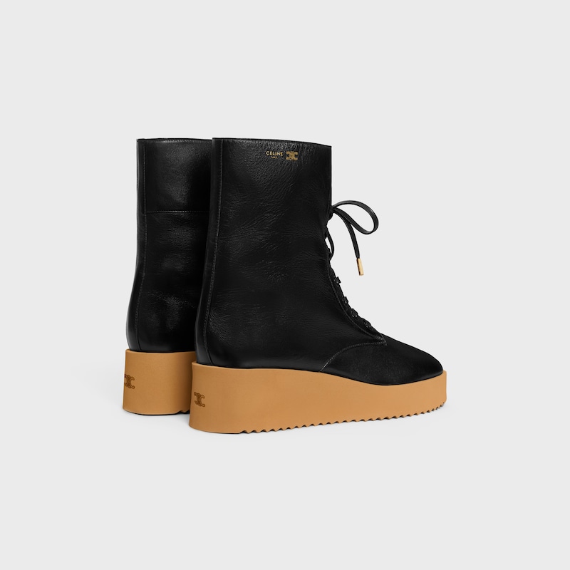 BOTA DE AMARRAR AUSTIN EM COURO DE BEZERRO BRILHANTE - PRETO -  - 1 | CELINE