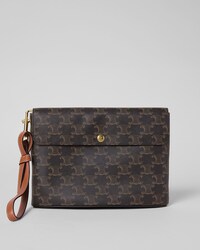 MEDIUM FLAP POUCH IN SHINY TRIOMPHE CANVAS AND LAMBSKIN - TAN - POUCHES - 1 | CELINE