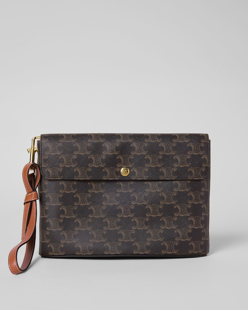 MEDIUM FLAP POUCH IN SHINY TRIOMPHE CANVAS AND LAMBSKIN - TAN - POUCHES - 1 | CELINE