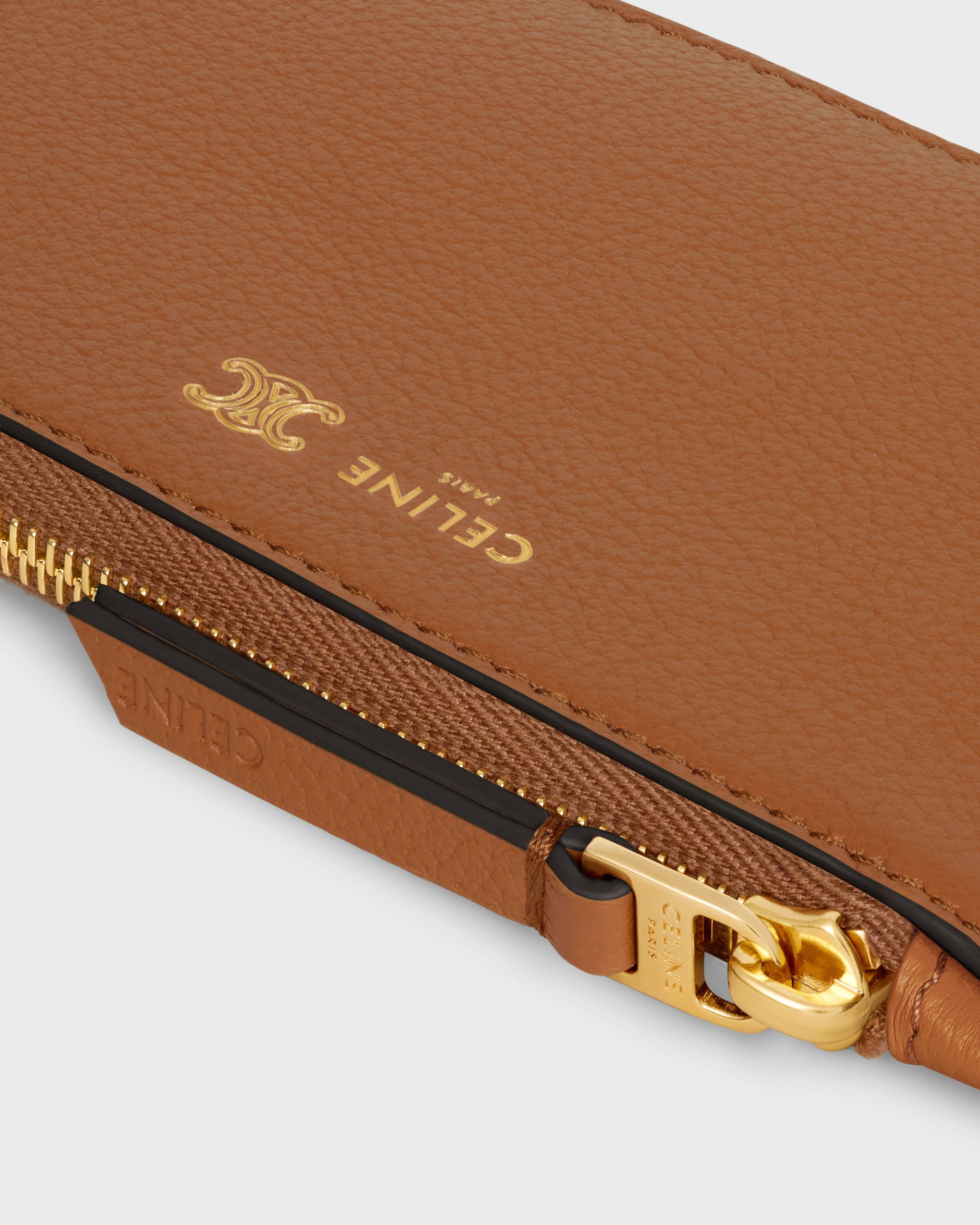 LONG ZIPPED CARD HOLDER IN SUPPLE GRAINED CALFSKIN - SOFT TAN
