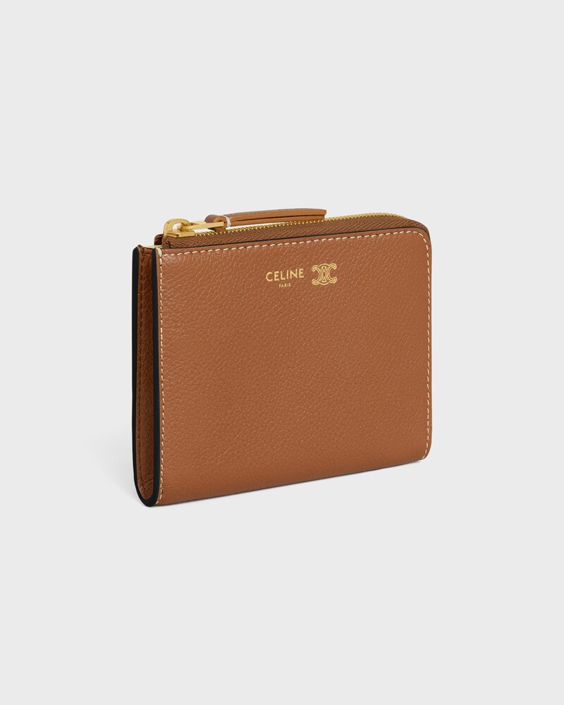 FLAT ZIPPED WALLET TRIOMPHE STAMP IN SUPPLE GRAINED CALFSKIN - SOFT TAN / SOFT CREAM - NEW - 1 | CELINE