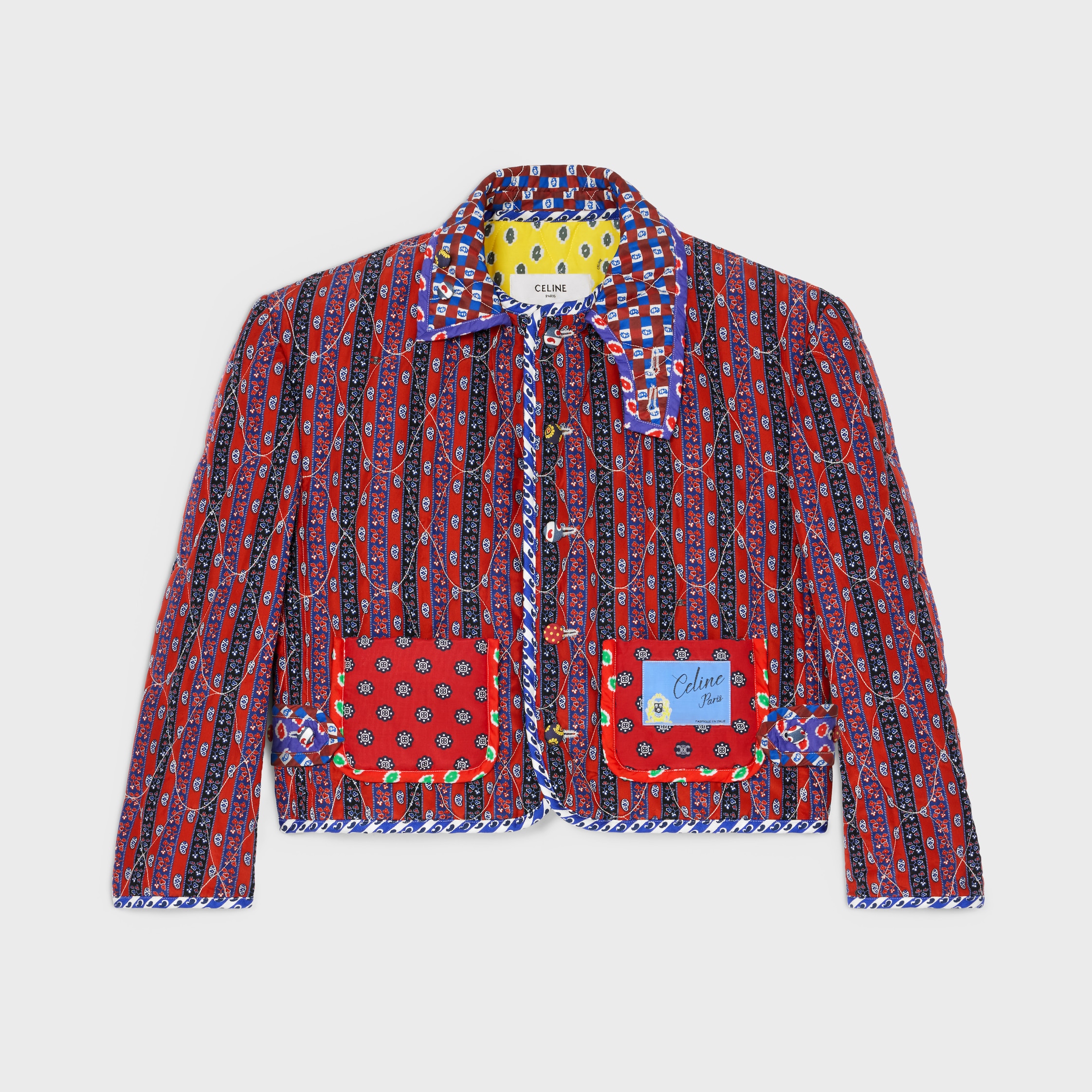 Jaqueta patchwork em seda e algodão - MULTICOLORIDO | CELINE