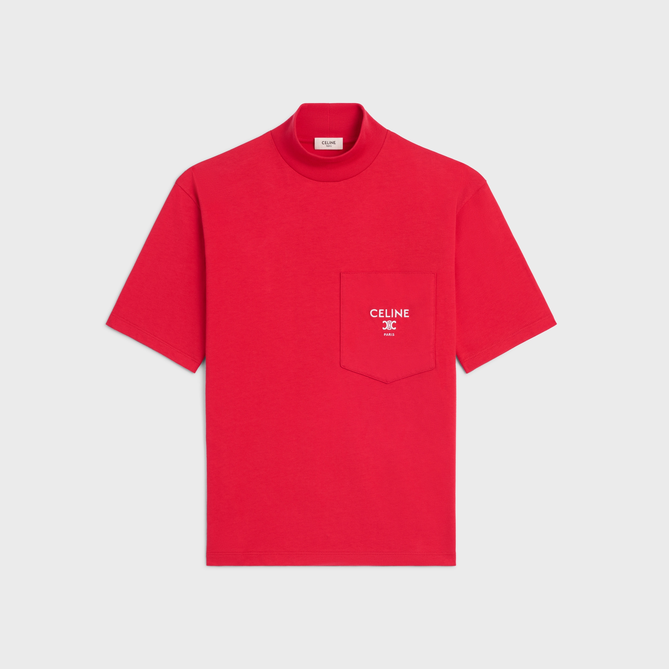mock neck t-shirt IN cotton jersey - RED NEBRASKA/OFF WHITE | CELINE