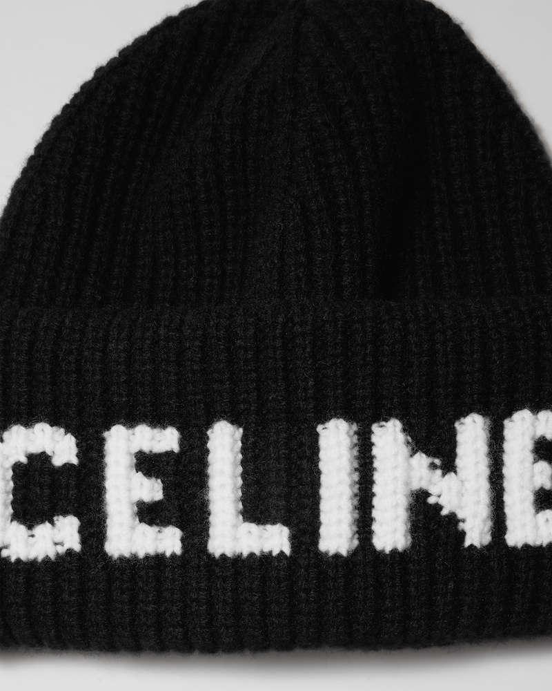 หมวกบีนนี่ทำจากผ้าวูลแคชเมียร์ - สีดำ / สีขาว -  - 1 | CELINE