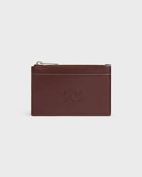 Zipped Card Holder in Satinated calfskin with triomphe embossed - CHESTNUT - CARD HOLDERS - 1 | CELINE
