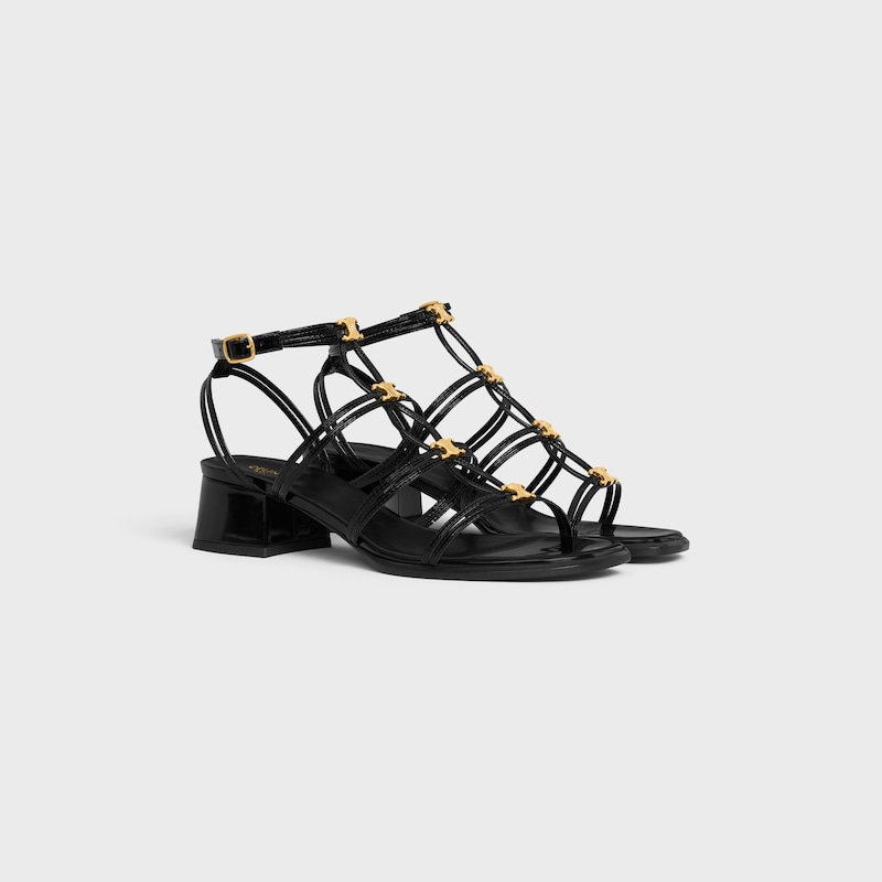 Sandalo Multi Triomphe Clemence Celine in pelle di vitello brillante - NERO -  - 1 | CELINE