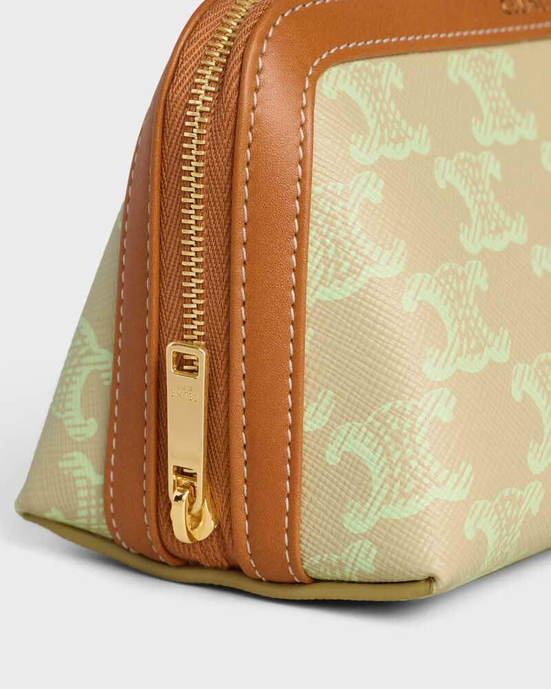 Pochette Cosm&eacute;tique Petit Mod&egrave;le Toile Triomphe et Veau - BEIGE SABLE/ VERT LIME - VOYAGE - 1 | CELINE